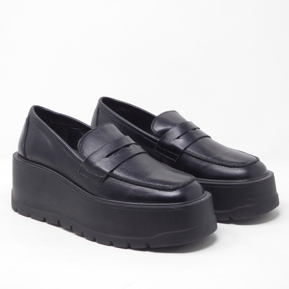 Free People Nico Womens Loafers Black Platform Chunky Wedge Leather Penny 36 - Picture 2 of 9
